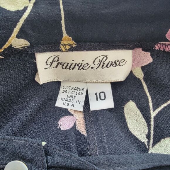 prairie rose womens floral Midi Skirt size 10 Cottage Flowy Button Front A-Line - Picture 7 of 7
